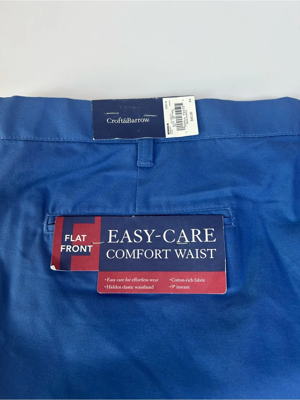 NWT Croft & Barrow Men’s Size 44 Blue Comfort Waist Flat Front Shorts